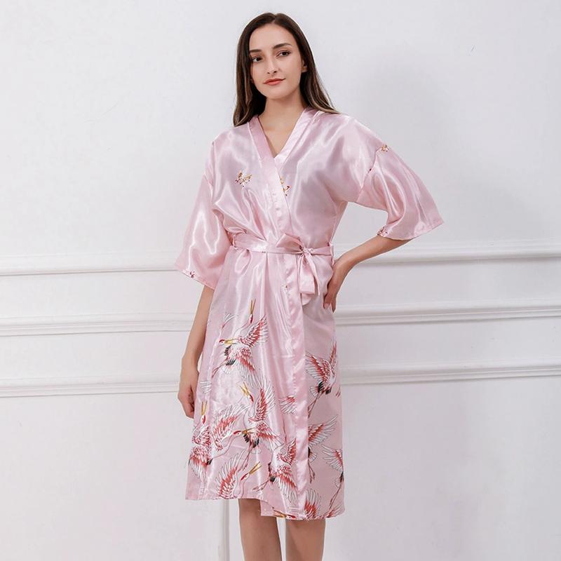 Women Print Short Sleeve Gown Robe Breathable Loungewear Pajamas
