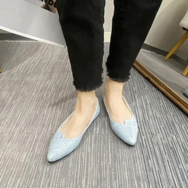 2024 Fashion Slip On Loafers Breathable Stretch Ballet Shallow Flats Women Soft Bottom Pointed Toe Boat Shoes Plus Size 43