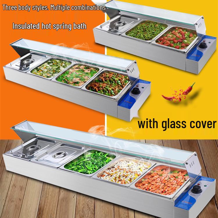 Stainless Steel Insulated Electric Bain Marie with Glass Cover and Temperature Control for Food Display and Warming