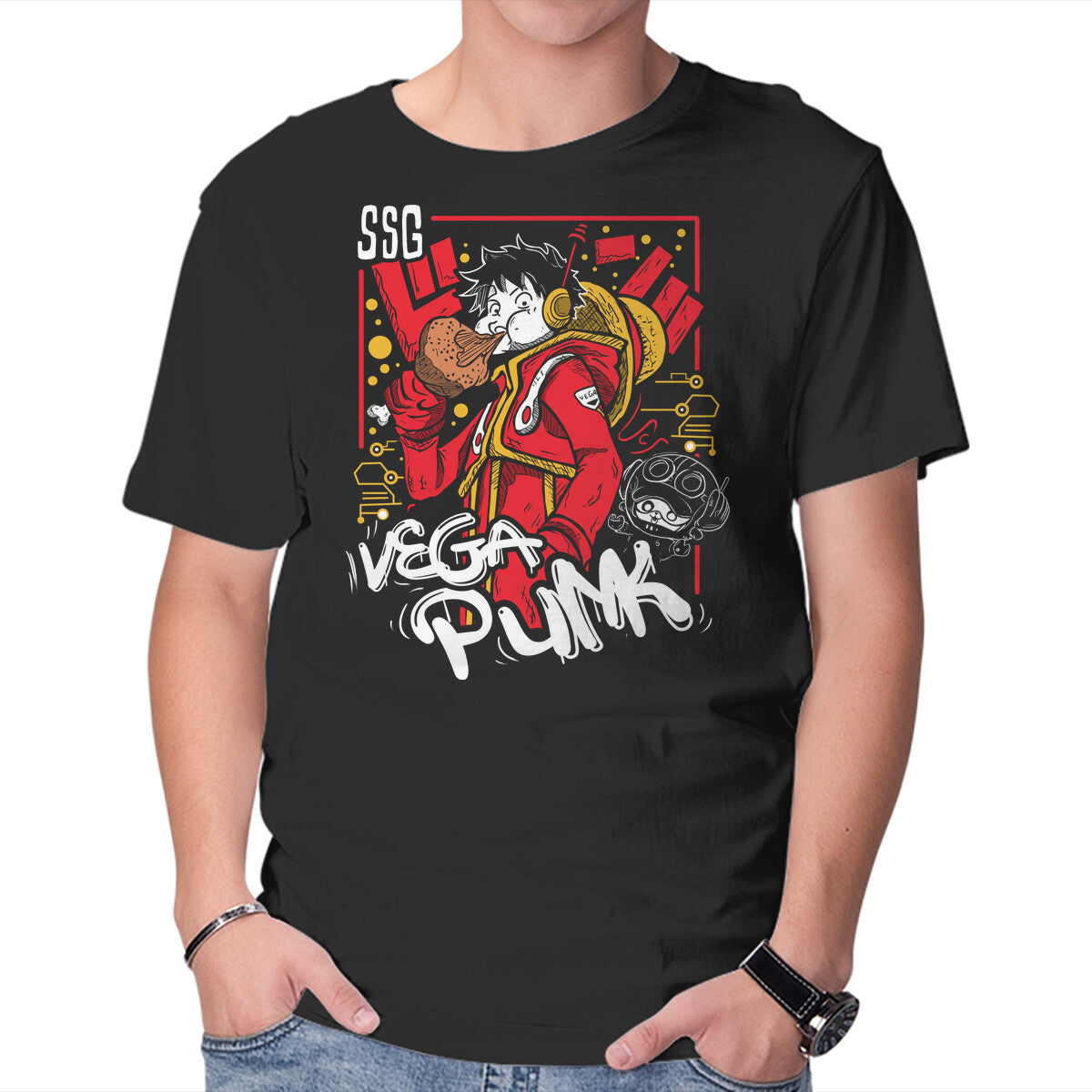 Unisex Crew Neck T-Shirt Vegapunk Pirate King Graphic Short Sleeve Casual Tee L