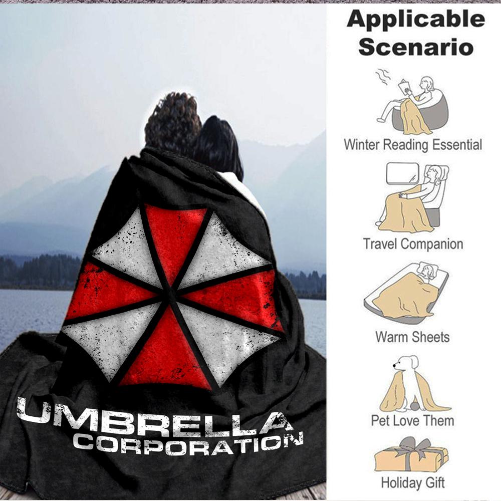 1Pc Umbrella Corporation Logo Flannel Blanket, Soft And Comfortable, Casual Warm, Camping Travel, Christmas, Halloween Xmas Gift L1543