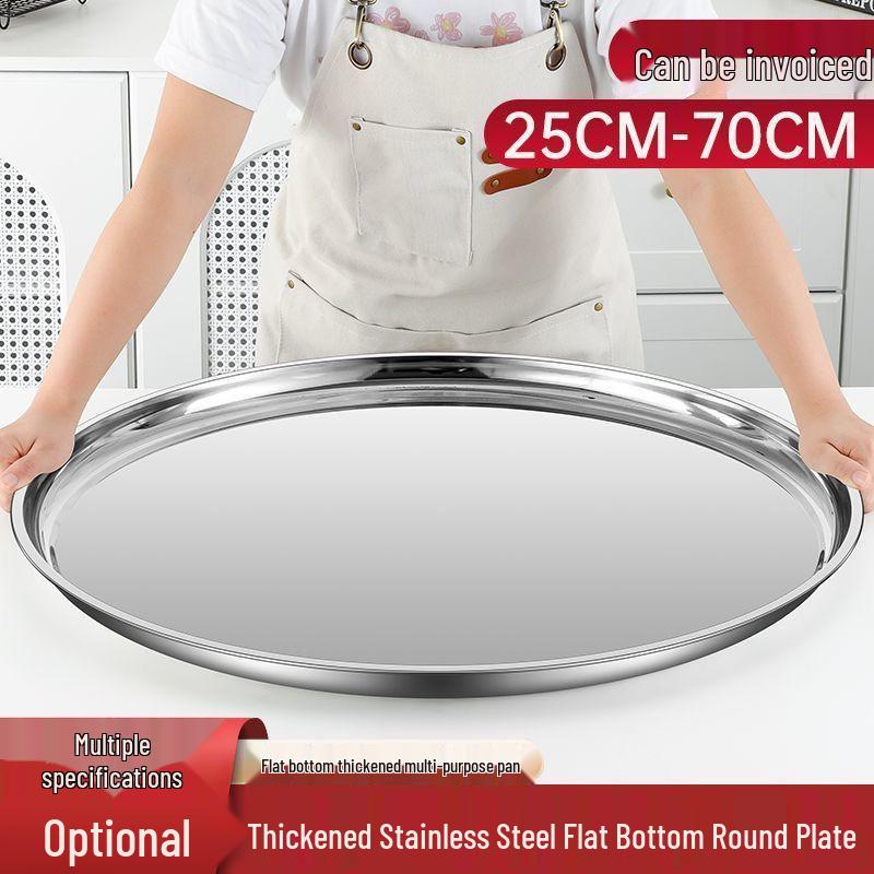 Stainless Steel Multi-Purpose Round Tray - Large Plate for Vegetables, Fish, Barbecue, Commercial or Household Use