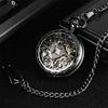 Retro Black Hollow Pattern Mechanical Self-Winding Pocket Watch Gold Roman Numeral Skeleton Dial Pendant Automatic Antique Clock