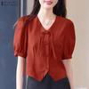 ZANZEA Women Summer Casual V-Neck Short Sleeve Blouse