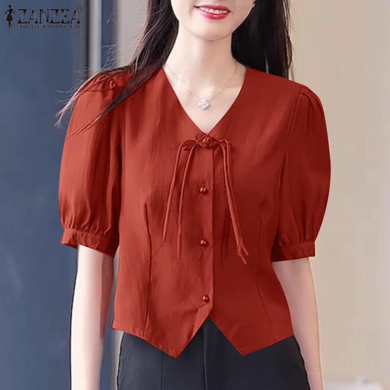 

ZANZEA Women Summer Casual V-Neck Short Sleeve Blouse S іржавий