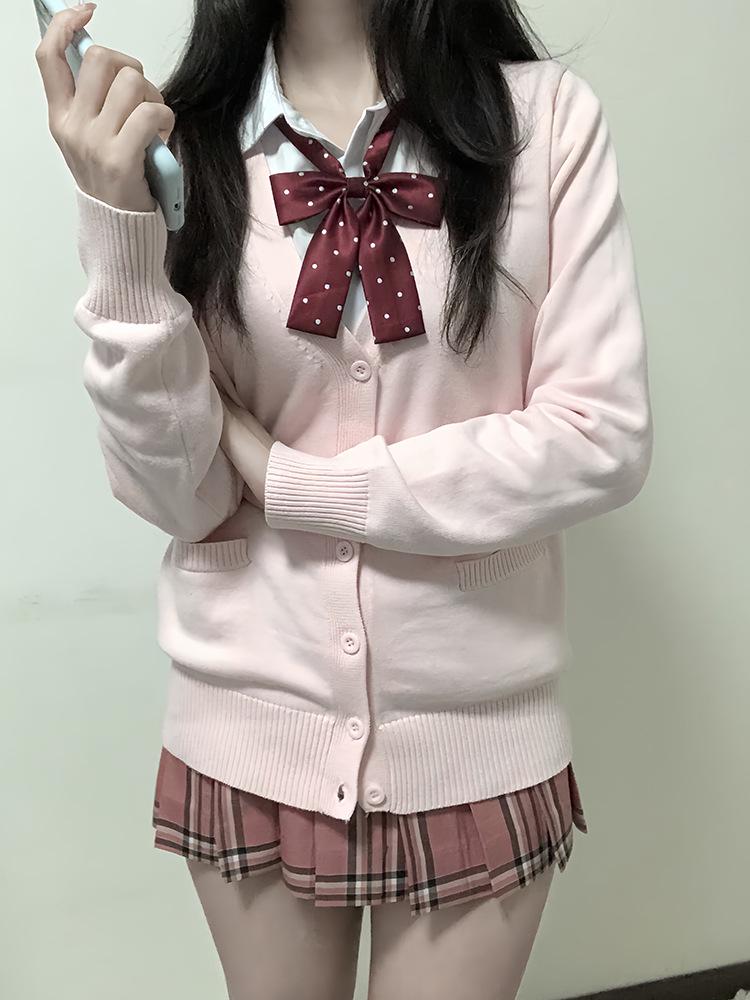 Original JK Basic Solid Color Long Sleeve Cardigan Sweater - Japanese Uniform Style, Versatile Loose Fit Knitted Top.