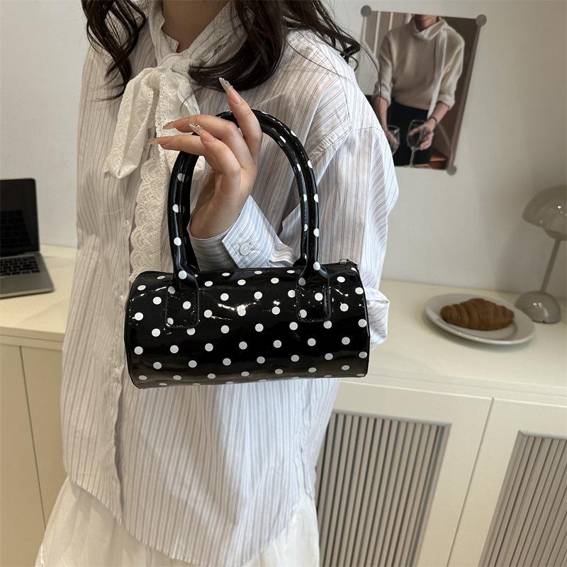Korean Style Polka Dot Purse Mini Barrel Crossbody Bag for Women Top Handle Handbag for Daily Outings