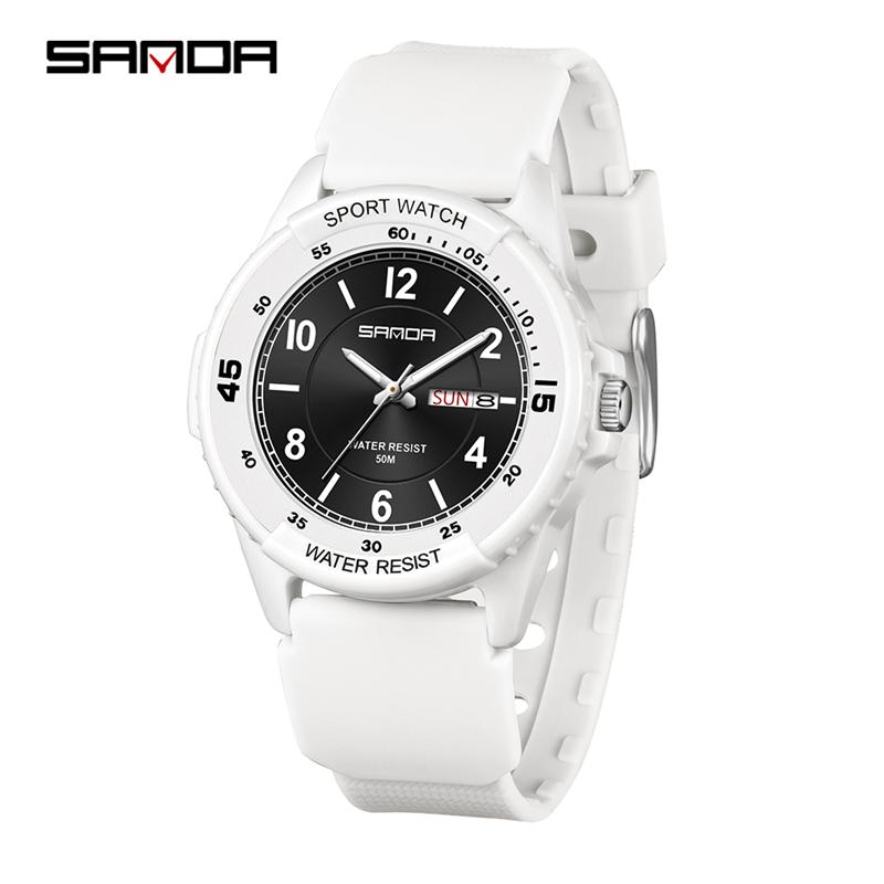 Sanda 6358 Male Female Unisex Student Sports Quartz Watch 5atm Waterproof Luminous Double Calendar Lightweight Drop Resistant