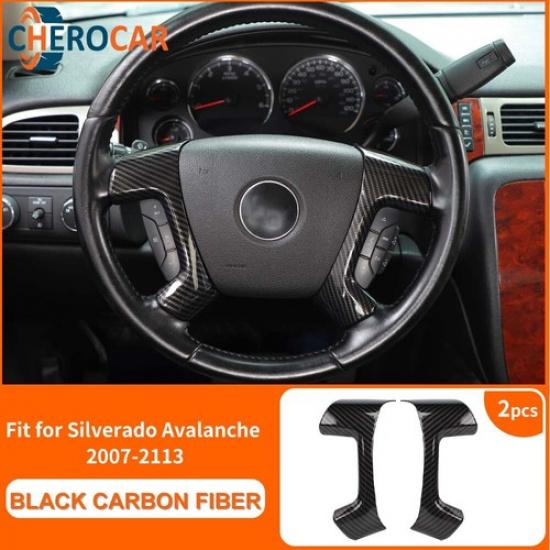 2PCS Carbon Fiber Steering Wheel Trim Cover For Suburban Tahoe Avalanche 2007-13