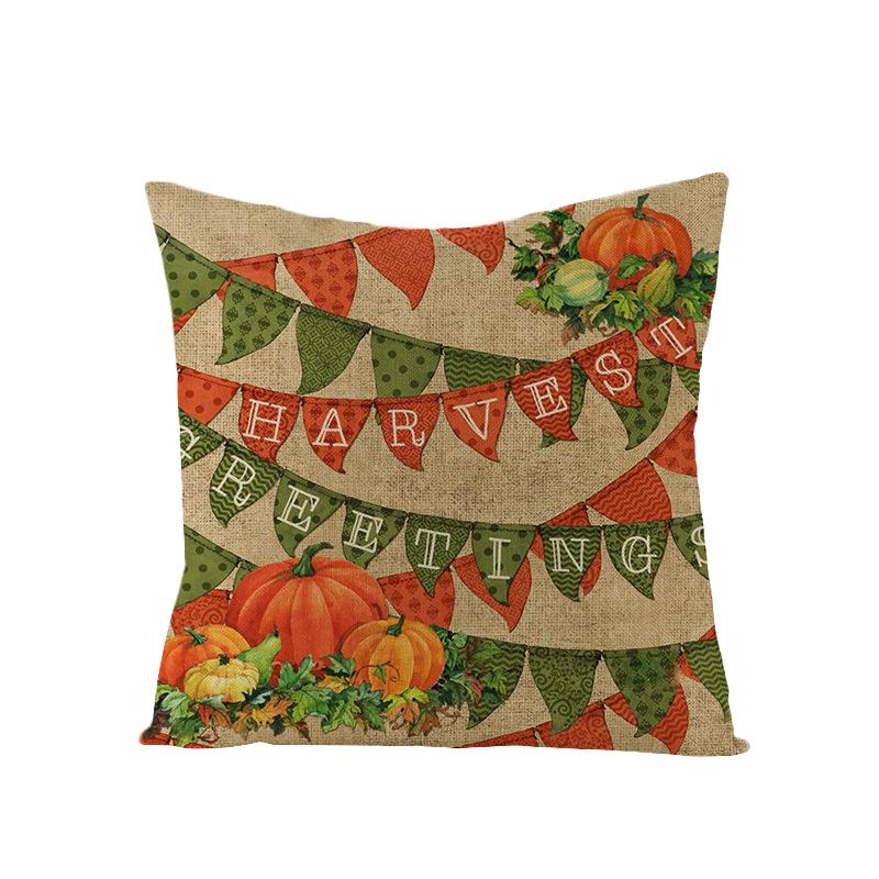 Thanksgiving Cushion Cover Pumpkin Print Harvest Polyester Cushion Cover Office Sofa Cushion Cover