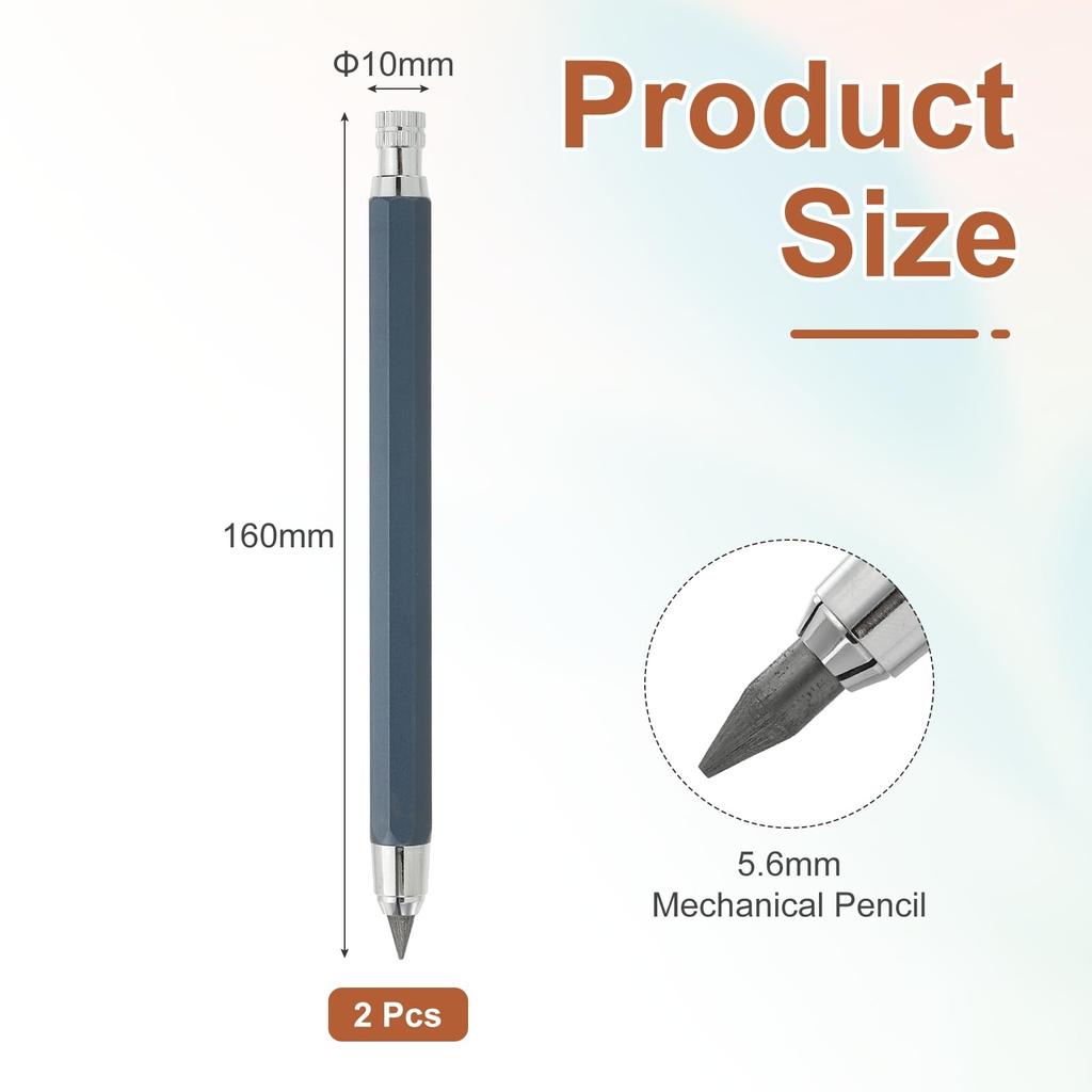 PATIKIL Mechanical Pencil Large Automatic Metal with Sharpener for and Blue 2-Pack Set, 5.6mm Lead, Holder, Graphite, Drawing, Art, Sketching,