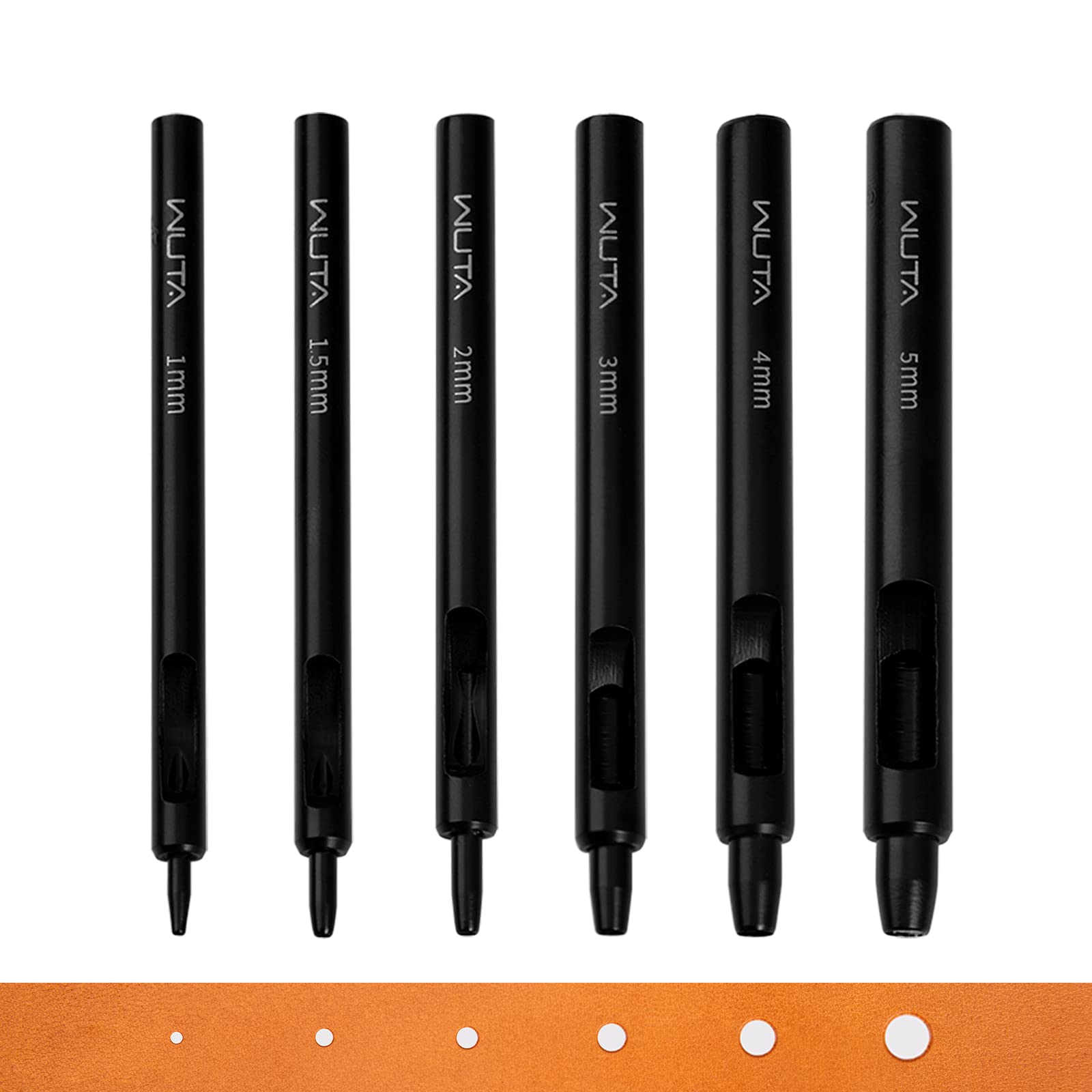 

WUTA Black Round Leather Hole Punch 6 Sizes and Perfect for Belts and Other DIY Projects Set, (1, 1.5, 2, 3, 4, 5mm), чёрный
