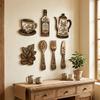 7Pcs Coffee Themed Coffee Utensil Wooden Ornament Vintage Dining Room Wall Decor Set  Bar
