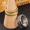 Hip Hop Personality Stainless Steel Feather Ring for Men Women 10MM Color Gold Round Finger Rings Trendy Jewelry Male Charm Gift