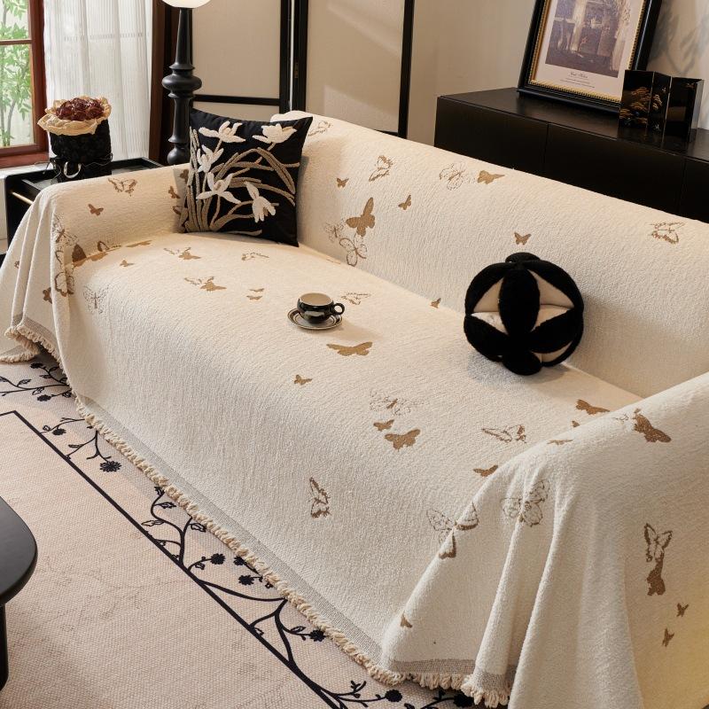 

French Butterfly Printed Sofa Towel Premium Chenille Autumn/winter Sofa Cover Cloth Soft Cozy Furniture Protection Slipcover 180x130cm