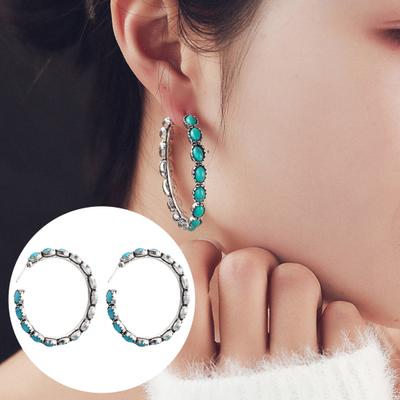 Vintage-Türkis-Creolen im Boho-Stil, Kreis-Statement-Ohrringe, eleganter vergoldeter Schmuck für Frauen