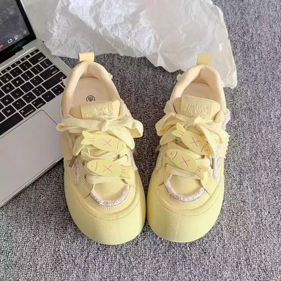 Bread Shoes Ins Trendy Spring New Thick-soled Heightened Big Head with Skirt Student Board Shoes