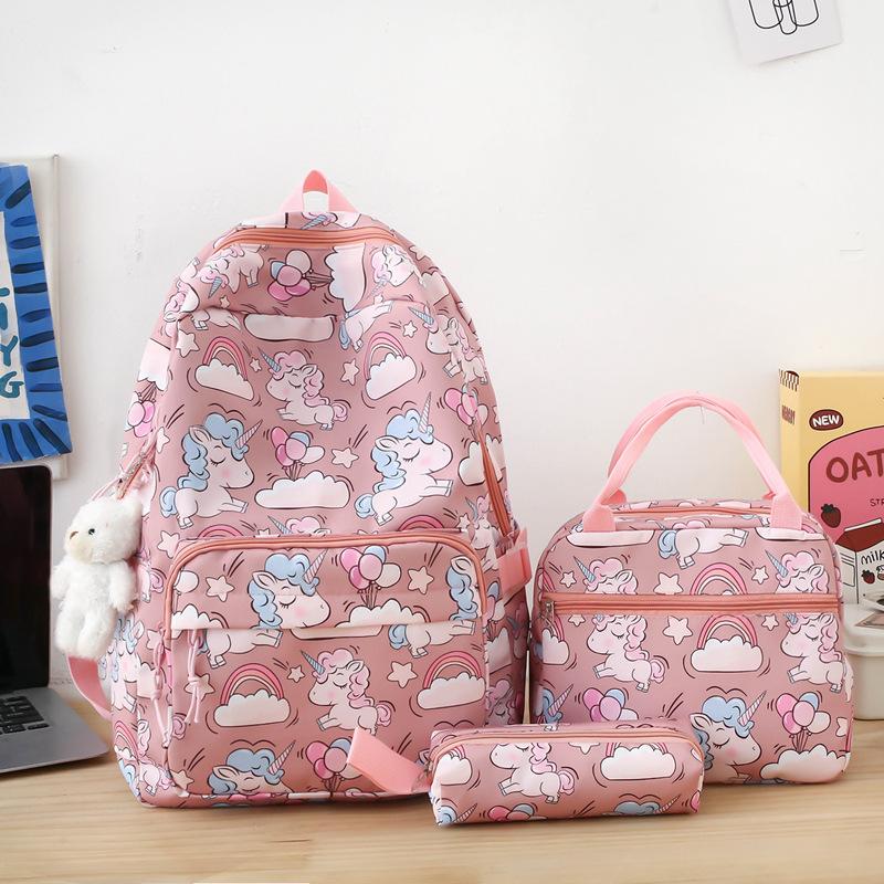 School bag new fashion nylon school bag for primary and secondary school students to reduce the burden, large capacity three-piece set