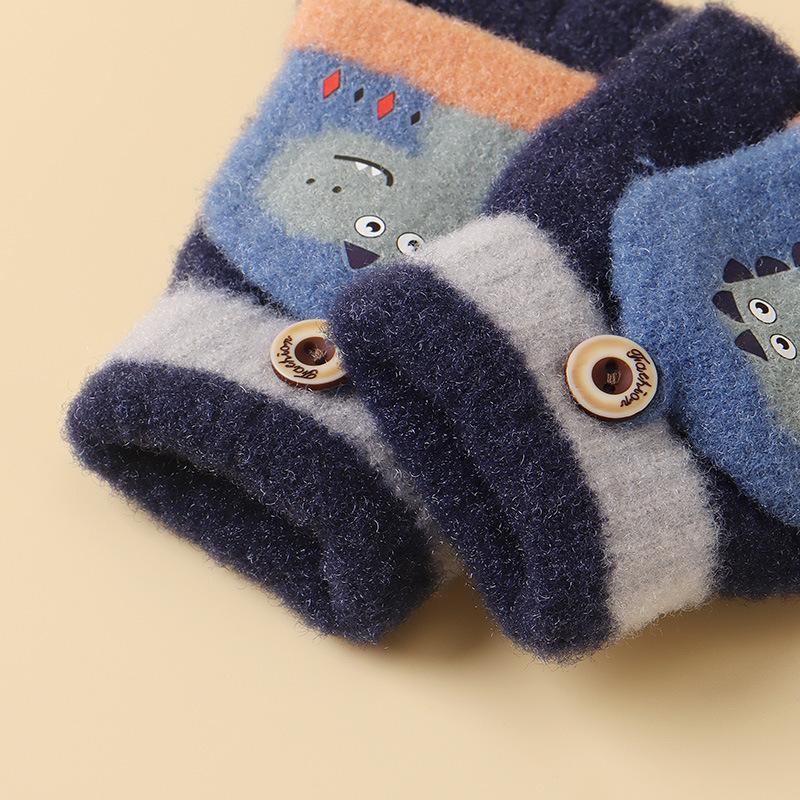 Children's Thickened Warm Winter Gloves Baby Knitted Outdoor Coldproof Gloves Flip Half Finger Men's Fleece Gloves