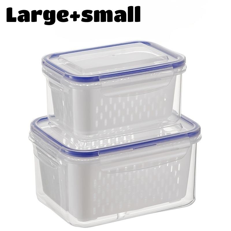 

2pcs Fruit Storage Containers with Drain Basket 2-Layer Sealed Preservation Box Plastic Fruit Vegetable Drainage Storage Box