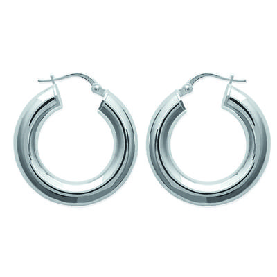 [R3632] - Silver 'Femina' Hoop Earrings (rhodium) - 25mm 5mm