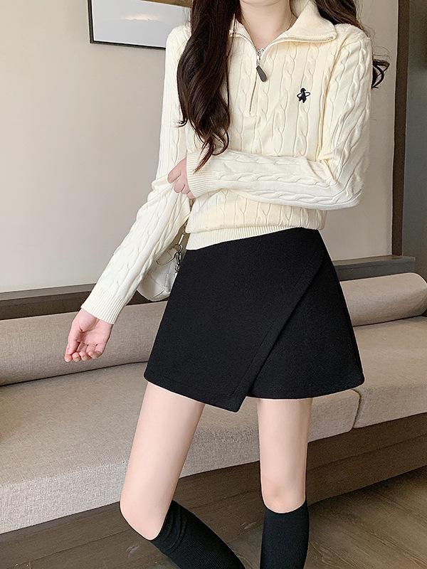 Plus Size Women's High-Waisted Thickened A-Line Skirt Pants for Autumn/Winter