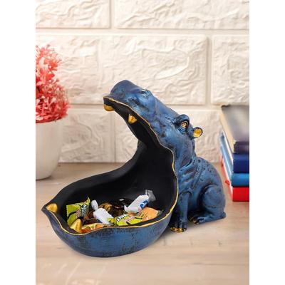 Angry Big Mouth Hippopotamus Showpiece for Home Decor Showpiece | Hippo Showpiece for Home Decorative Showpiece (Hippo Blue) Resin