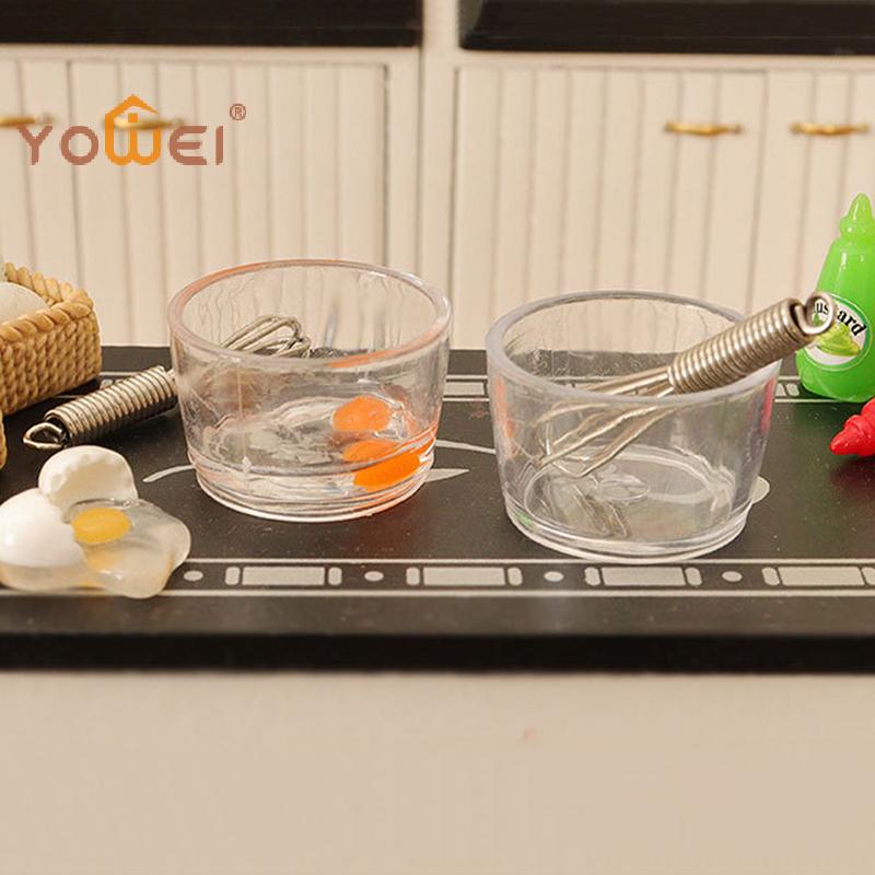 Set Miniature Kitchen Set, Egg Bowl, Egg Beater, Rolling Pin and Pan for Dollhouse