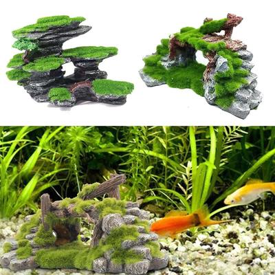 Grüne Moos-Flaum-Brücke, Aquarium-Ornament, künstlicher Fisch, Garnelen-Versteck, Aquarium-Zubehör