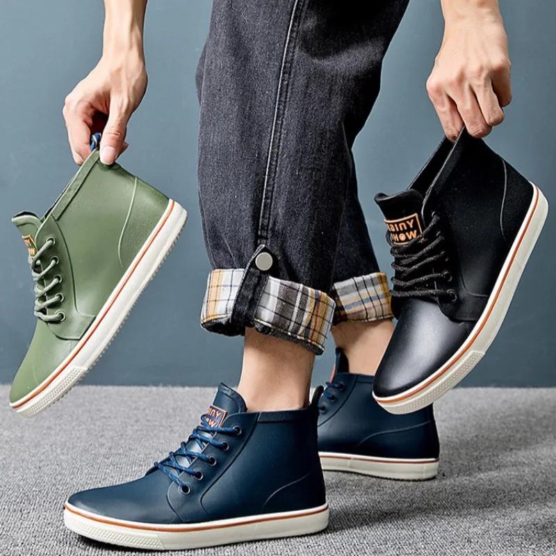 Men Rain Boots Outdoor Casual Rubber Boot Waterproof Work Boots Non-slip Fishing Boots for Men Car Wash Shoe Botas Lluvia Hombre