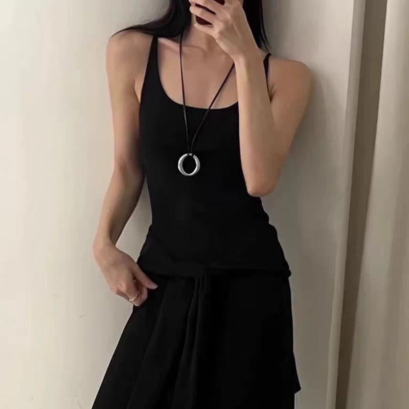 Retro Trendy Commuter Wax Cord Necklace with Alloy O-ring Pendant