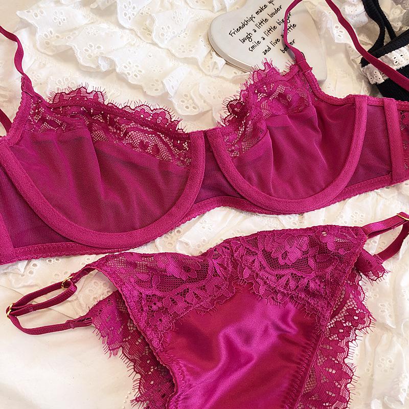 Sexy Underwear Set for Women Ultra-thin Bra Set French Lace Breathable Bralette Female Silk Comfort Bras and Thong Lingerie
