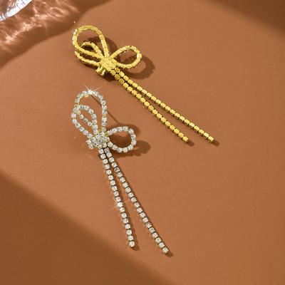 Temperament Bow Earrings, Sweet and Super Fairy Studded Diamond Tassel Earrings, Long and Versatile Earrings for Women