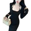 Elegant Off-Shoulder Long Sleeve Midi Dress Women Fall 2025 Slim Fit Bodycon Fishtail Skirt With Cut-Out Detail