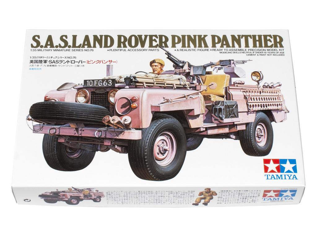 Tamiya 1/35 Military Miniature Series No. 76 British Army S.A.S. Land Rover Pink Panther Plastic Model 35076
