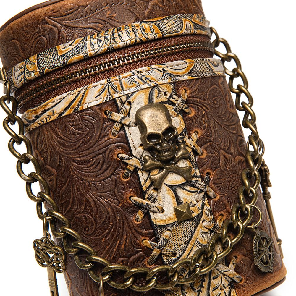 Johnature Retro Cowhide Bucket Bag Steampunk Rivet Chain Genuine Leather Women Hand Bag Fashion Small Shoulder Bags