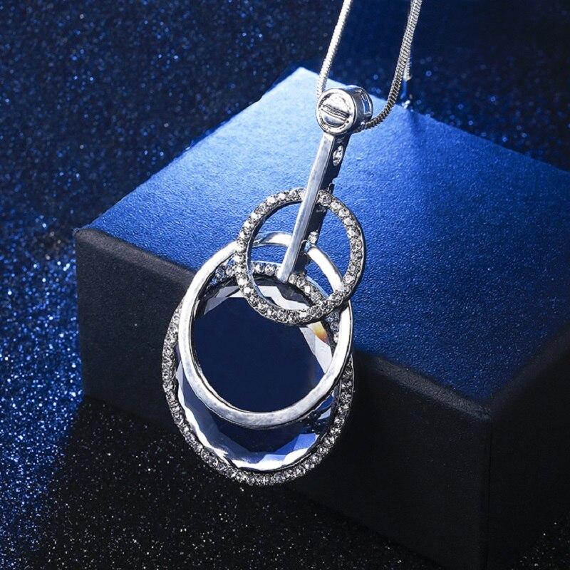 Multi Layers Circles Pendant Long Necklace For Women New Fashion Big Geometric Crystal Sweater Collar