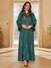 AB402 V-Neck Jacquard Beaded Dubai Dress - Women's Middle Eastern Muslim Robe