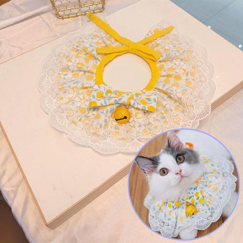 Cute Lace Princess Cats Collar Rabbit Necklace Pet Accessories Puppy Kitten Collars with Small-bell Adjustable Pet Bib