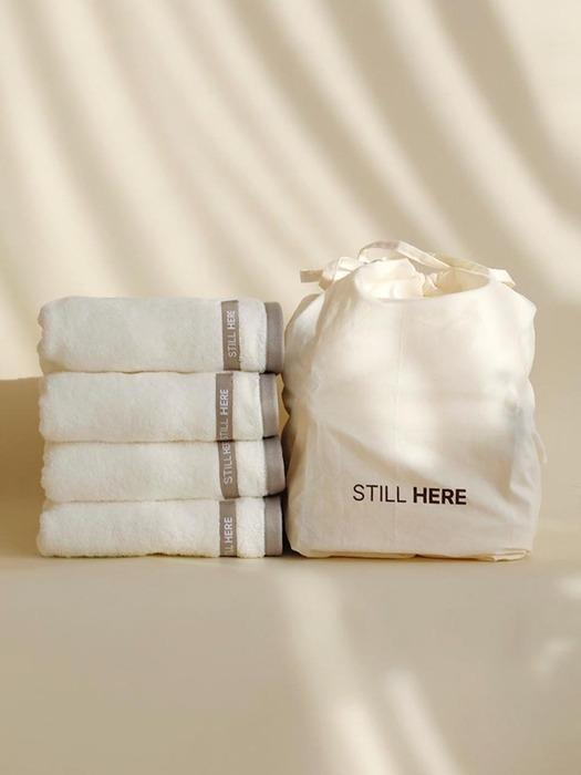 STILL HERE 200g Pure Cotton Hotel Towel 4P (Pouch Set) Green 2 sheets + Sand 2 sheets pouch set