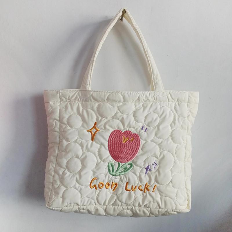 Trendy Polyester Tote Bag With Cute Embroidery Ideal For Daily Use And School