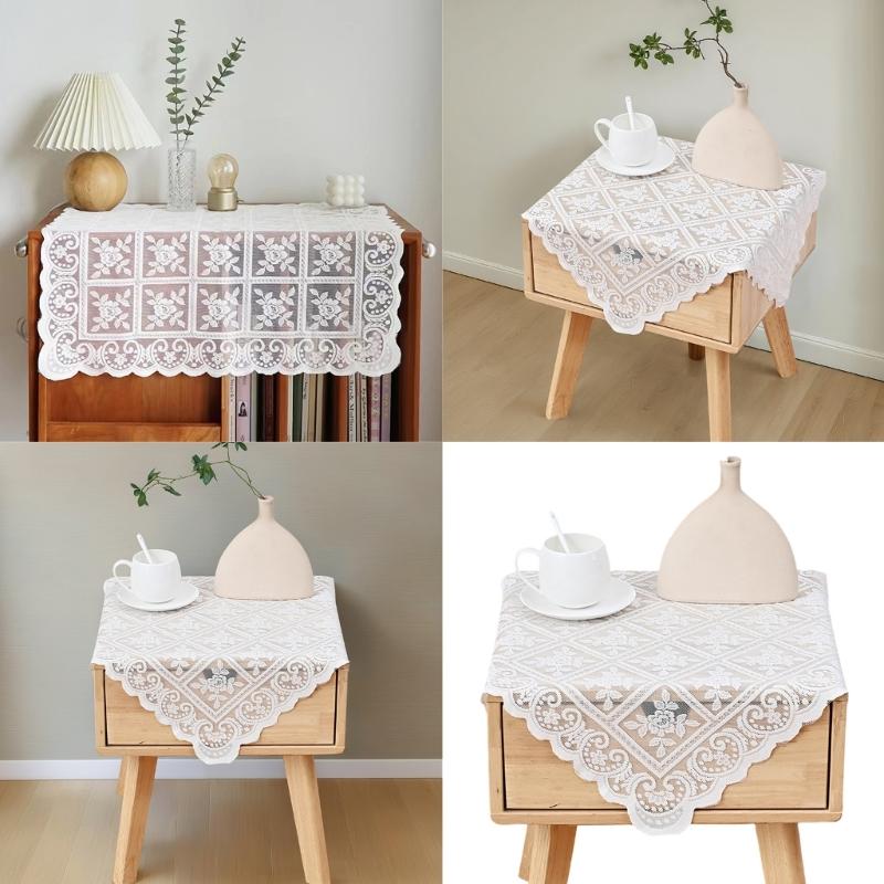 Luxurys Sheer Lace Tablecloth Stains Resistant Table Runner Easy cleaning Surfaces Perfect For Coffee Tables Bedside Cabinets