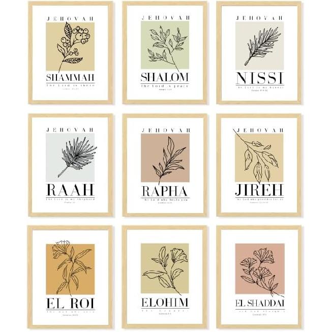 Hebrew Names of God Wall Art, Unframed Scripture Art Prints 8x10, Christian Art Prints Wall Decor, Bible Verse Wall Art, Jehovah Jireh Rapha Shalom