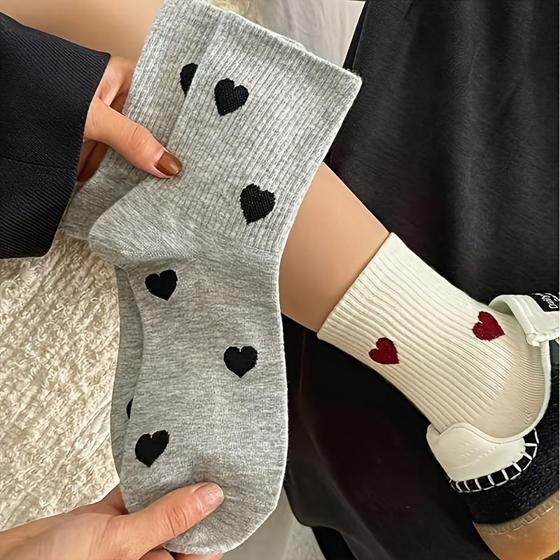 5/10 Pairs of Comfortable Mid-calf Women's Socks, Heart-shaped Patterns, All-season Socks, Binoculars, Versatile Women's Socks