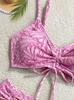 European American High-Waisted Lace-up Bikini Swimsuit for Beach Vacation