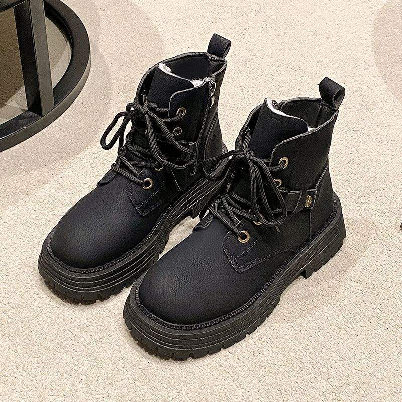 Martin Boots Damen 2025 Frühling und Herbst neu Britischer Stil Weiches Leder Super angesagte Kurze Stiefel Dicksohlige Innen erhöhende Lokomotivstiefel