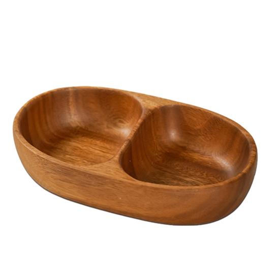 Solid Wood Snack Tray Fine Craftsmanship Smooth Surface Dual Grids Boat Shape Multi-Functional Organizer Wooden Serving Tray