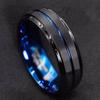 8 mm Breite Herren Titanstahl Gerillter Ring Europäischer & Amerikanischer Stil Mehrtonig Blau Schmuck Trendige Herren Accessoires 2024