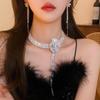 Elegant Rhinestone Multi-layer Floral Tassel Clavicle Necklace