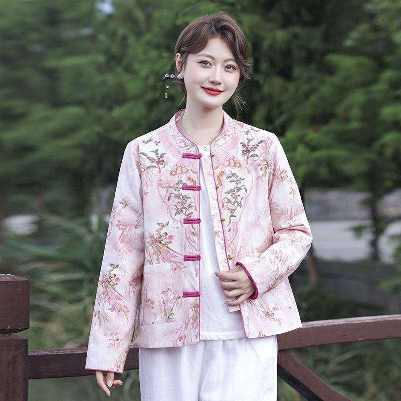 Mom's New Chinese Style Quilted Jacket with Frog Button & Embroidery for Middle-Aged and Elderly Women - Autumn/Winter